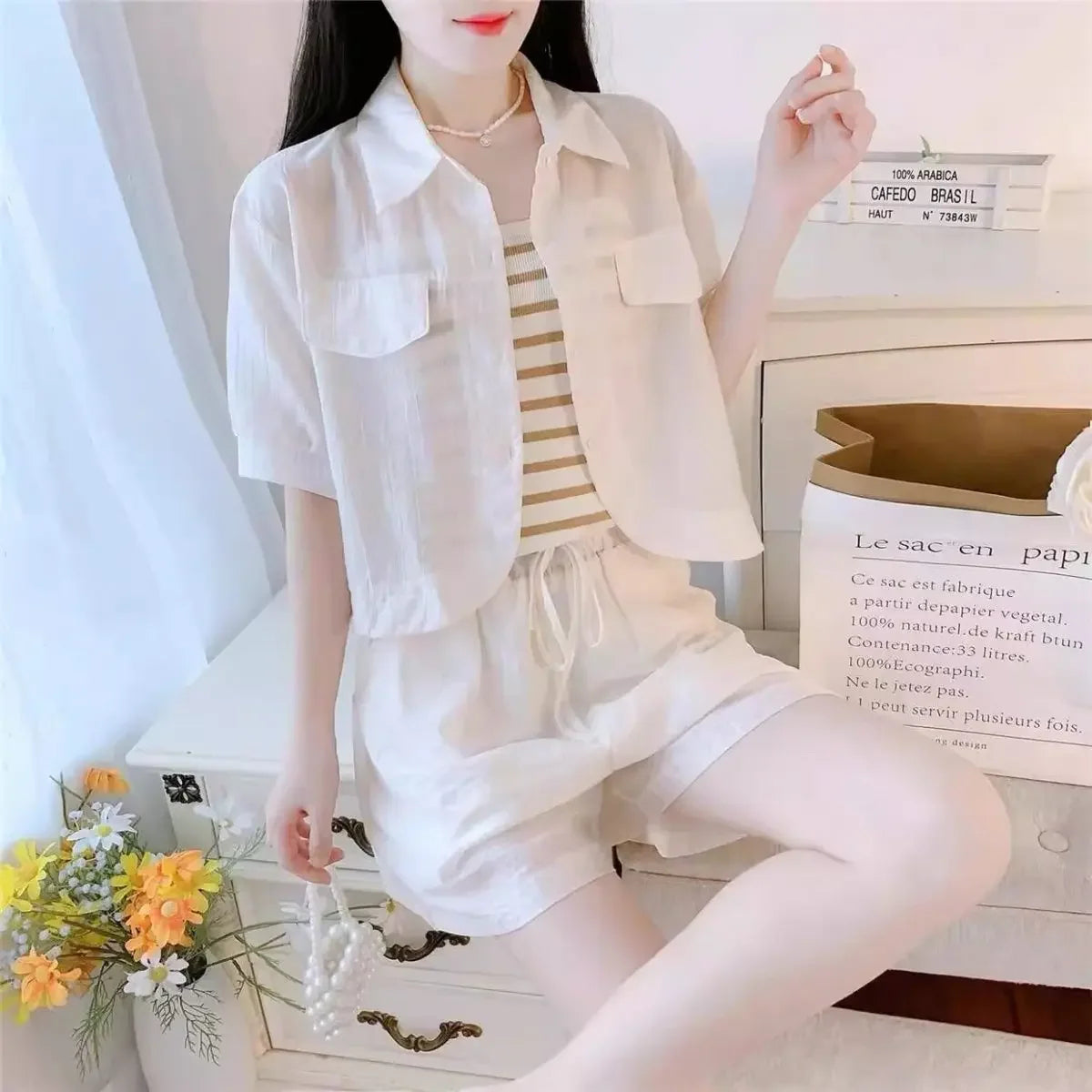 Summer Short Sets for Women 2 Pieces Sleeve New Kit Novelty In Tailor Fashion Top and Bottom Trends Chic Elegant Woman Shorts