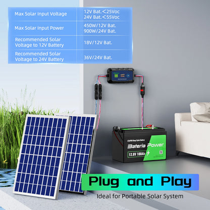30A Solar Charge Controller 12V24V PWM Built-in BTAPP Control,Bateria Power Intelligent Plug and Play Portable Max PV 900W 55Voc