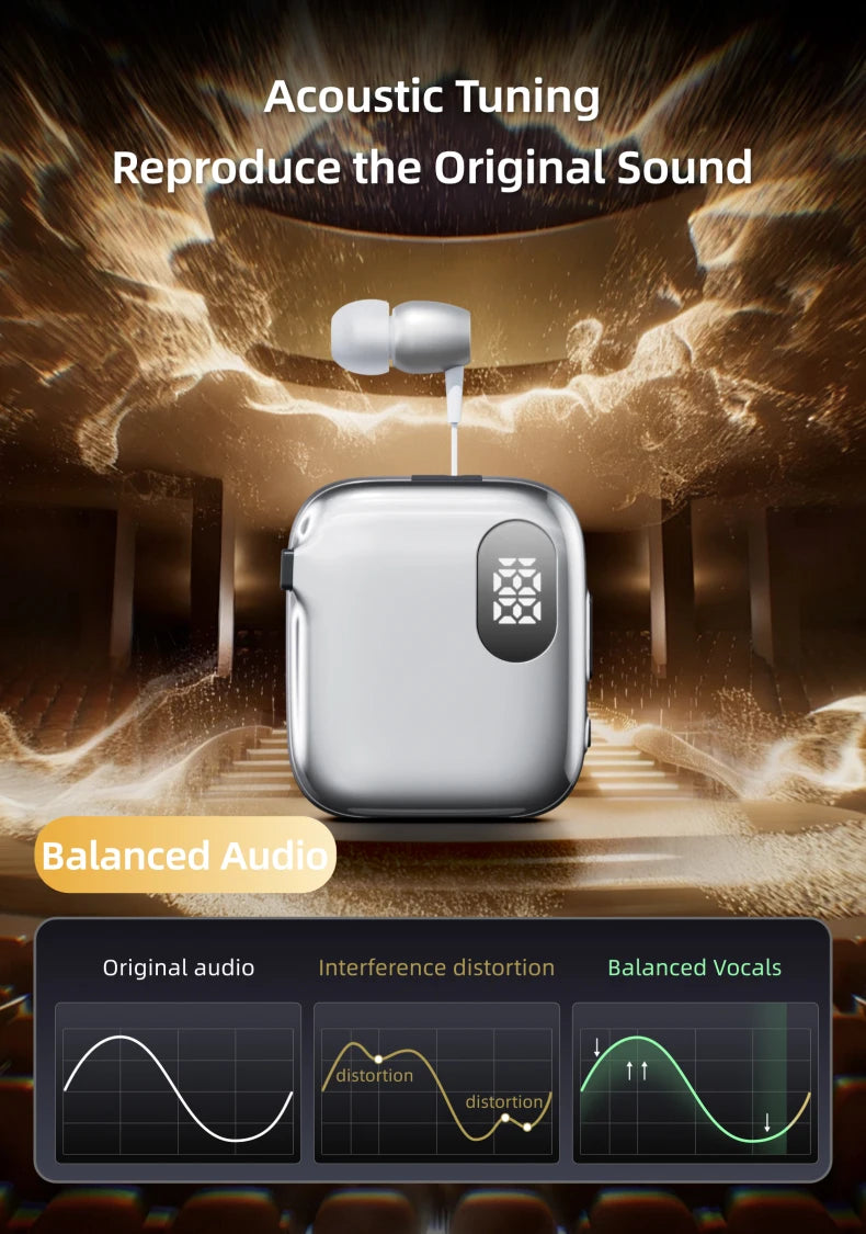 90H Playtime Bluetooth Headset V6 ENC Noise Canceling LED Power Display Retractable lapel clip Earphone for Meeting Driving K91