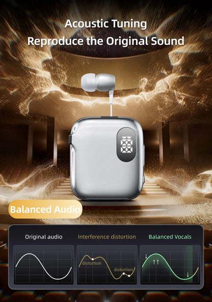 90H Playtime Bluetooth Headset V6 ENC Noise Canceling LED Power Display Retractable lapel clip Earphone for Meeting Driving K91