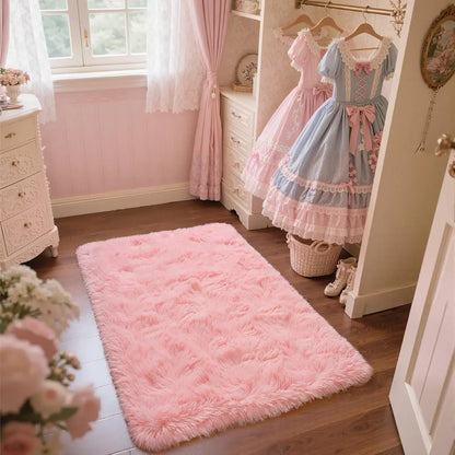 VIKAMA Pink Bedroom Carpet - Soft and Plush for Home Decor - Living Room, Dorm Room Floor Mat - Bedroom Side Rug