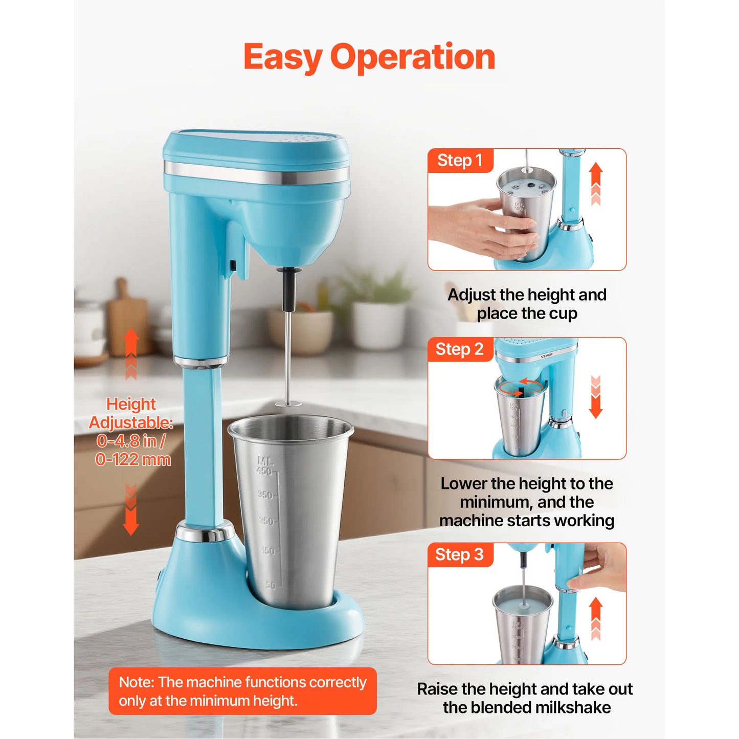 SucceBuy Milkshake Maker 100W Single Head Drink Mixer Blender Machine Dual-Speed Adjustment Milkshake Blender for Home Kitchen