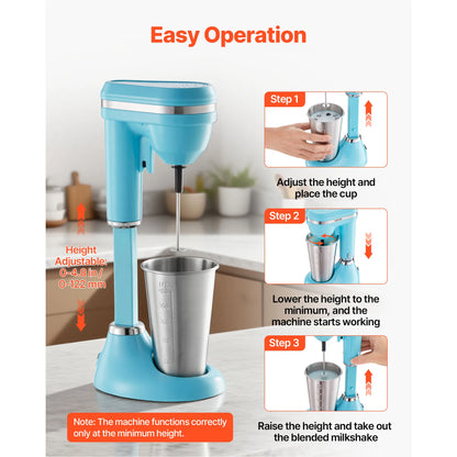 SucceBuy Milkshake Maker 100W Single Head Drink Mixer Blender Machine Dual-Speed Adjustment Milkshake Blender for Home Kitchen