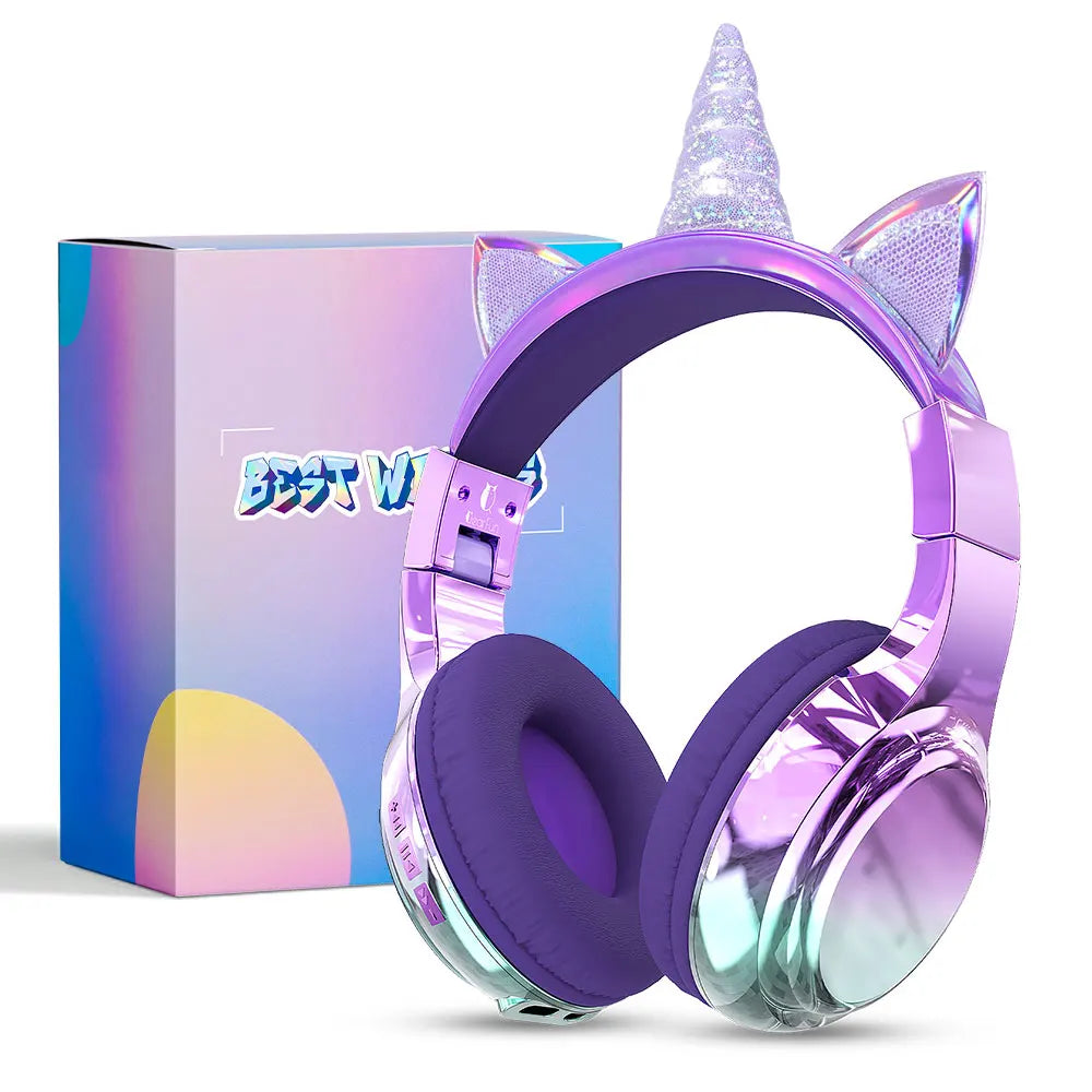 Unicorn Wireless Headphones for Kids Girls Bluetooth Earphones Foldable Cat Ear Headphones for School Travel Children's Headset