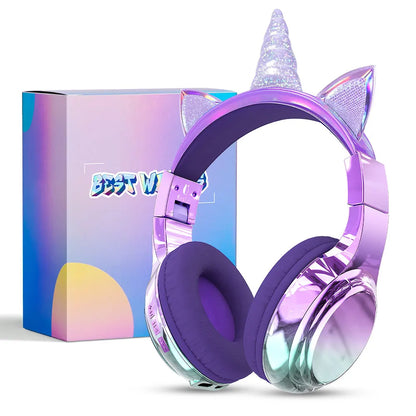 Unicorn Wireless Headphones for Kids Girls Bluetooth Earphones Foldable Cat Ear Headphones for School Travel Children's Headset