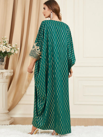 Muslim Dresses Women Elegant Long Robe Middle East Dubai Loose Abaya Bat Sleeve V-neck Tassel Evening Dress Femme Party Vestidos
