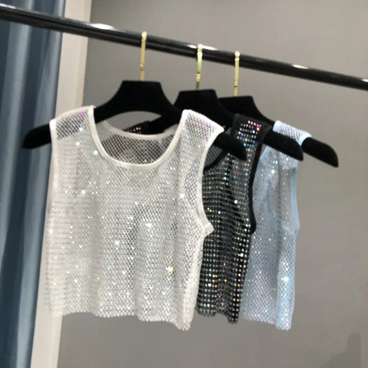 Hot Girl Y2k Small Vest Summer New H Vest with Short Vest and Shiny Women's Round Neck Top
