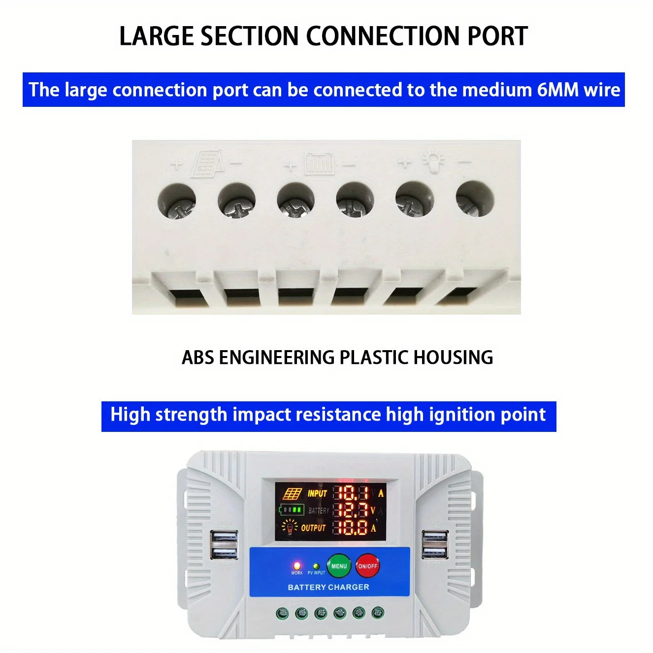 60A Smart Solar Charge Controller 12V/24V/36V/48V Auto,PWM 3-Stage Charging,LCD Display,for Lead-Acid/AGM/Gel/Li-ion/LiFePO4