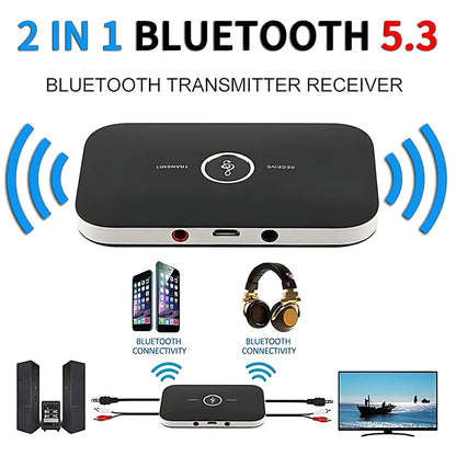 Upgrade B6 2in1 Bluetooth 5.3 Audio Receiver Transmitter 3.5mm AUX+RCA Built-in Battery Wireless Adapter For Car PC TV Headphone