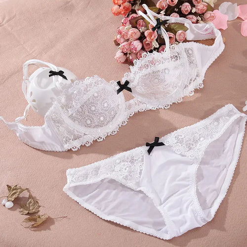 New Arrival Sweet Spicy Lace Lingerie Set Ultra Thin Half Cup Push Up Bra Soft Underwire Anti Sag Comfortable Women Wear