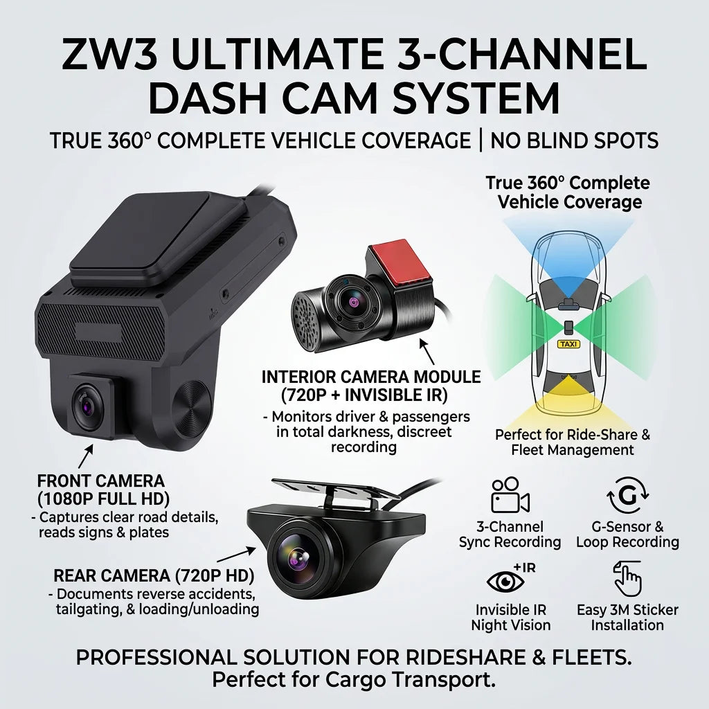 3 Cameras 4G LTE Dash Cam GPS Surveillance Full HD 1080P Car Video Recorder Night Vision 24 hour Remote Monitor DVR WiFi Hotspot