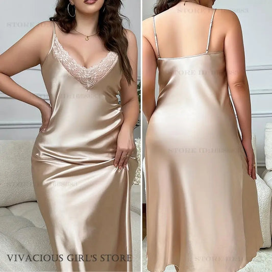 Plus Size 3XL-5XL Long Nightgown Female Chemise Sleepwear