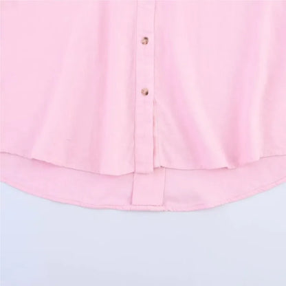 HipSeam Wide Sleeved Shirt Women Spring Asymmetric Hem Button Women's Shirts Simple Lady Johnny Collar Shirts & Blouses