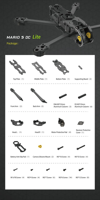 SpeedyBee Mario 5 O4 Frame Kit DC / XH Version with Carbon Fiber Plate FPV Freestyle RC Racing Drone