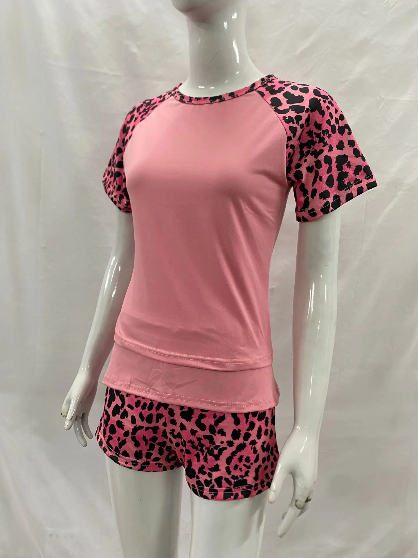 2026 summer new American retro leopard print patchwork short sleeved shorts set Y2K punk street fashion trend casual spicy girl