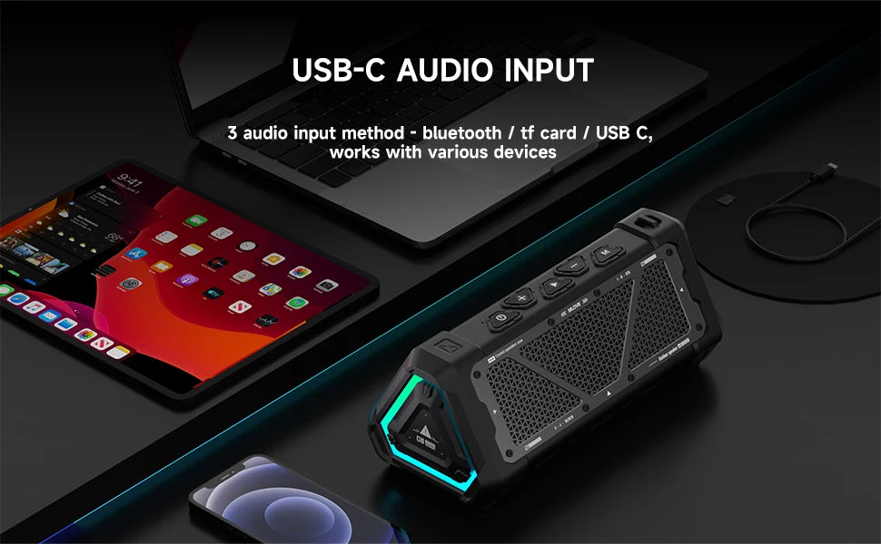 MLOVE P3 Outdoor Bluetooth Speaker, 40W Output Power Bluetooth 5.3 Speaker ,Stereo Sound IPX7 Waterproof,Micro SD Card,RGB Light