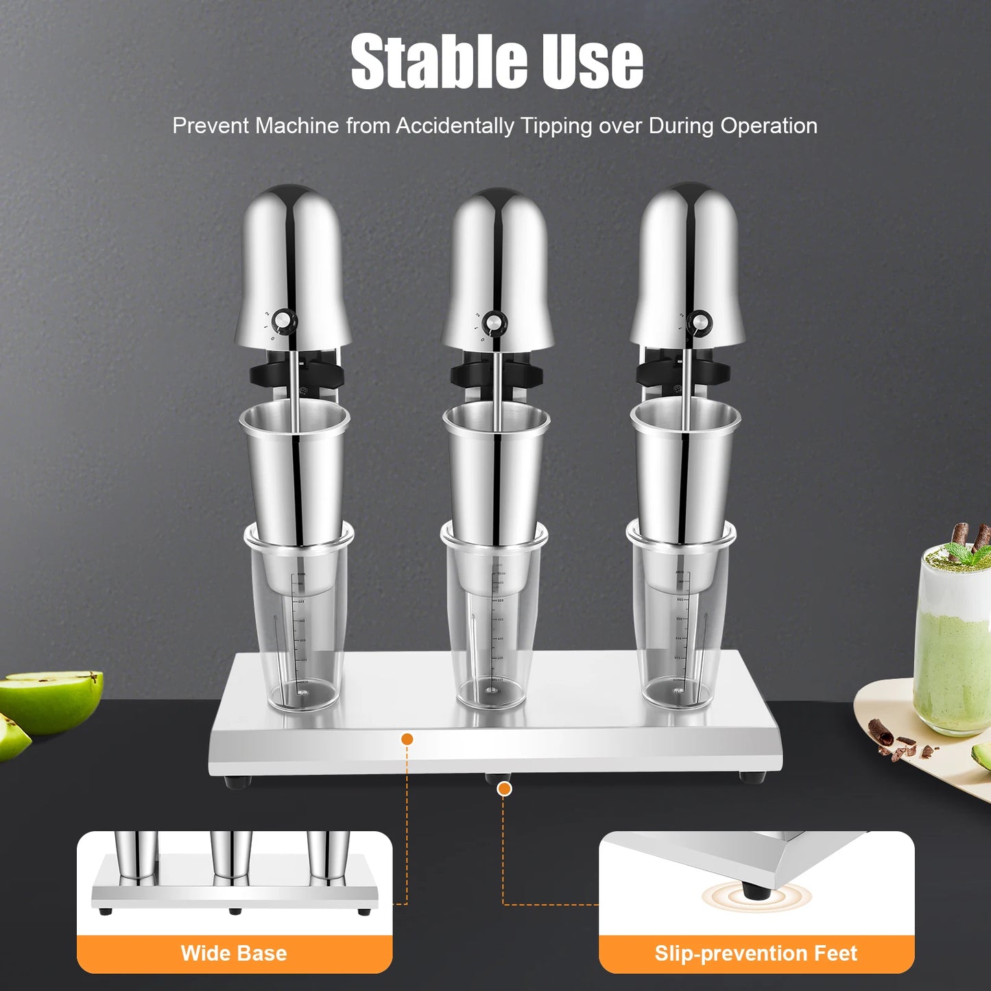 Triple Head Milkshake Maker, 18000 RPM, 3 X 180W Tabletop Blender with PC Cups for Commercial Use, 110V