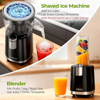 2 in 1 Snow Cone Machine & Smoothie Blender, 700W Powerful Shaved Ice Machine, Frozen Margarita Maker with Stainless Steel Blade, for Home Kitchen Party