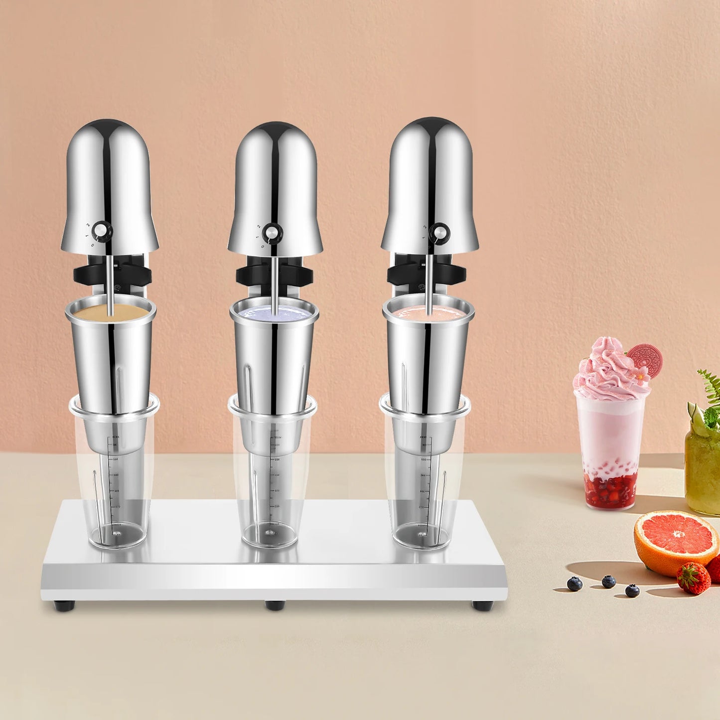 Triple Head Milkshake Maker, 18000 RPM, 3 X 180W Tabletop Blender with PC Cups for Commercial Use, 110V