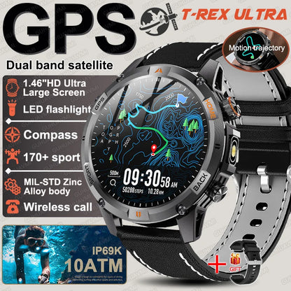 New Military GPS Smart Watch GPS LED Waterproof Heart Rate Sport BT Call HD AMOLED Smartwatch