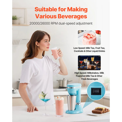 SucceBuy Milkshake Maker 100W Single Head Drink Mixer Blender Machine Dual-Speed Adjustment Milkshake Blender for Home Kitchen