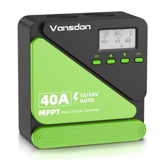 40A Solar Charge Controller 12V/24V MPPT Solar Charge Controller, Adjustable LCD with Timer, Dual USB Ports, for RV, Boat, Cabi