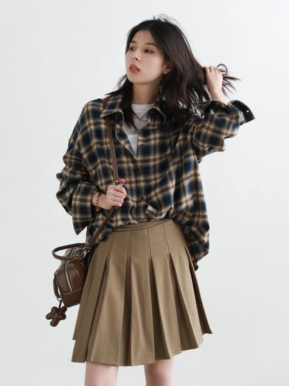 CHIC VEN Women Shirts Loose Casual New Sanding Plaid Shirt Long Sleeve Medium Long Length Blouses Female Tops Spring Autumn 2025