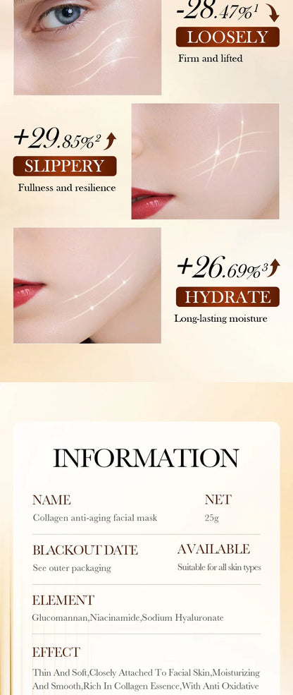 10PCS Collagen Anti Wrinkle Facial Mask Anti Aging Fade Fine Lines Firm Skin Moisturizing Brightening SkinCare Korean Cosmetics