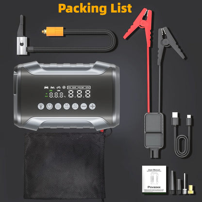 10-IN-1 Jump Starter with Air Compressor, 5000A Portable Car Battery Booster (9.0 Gas/6.5L Diesel) with 150PSI Auto-Shutoff Tire Inflator, 12V Supersafe Lithium Jump Box Car Battery Jumper Starter