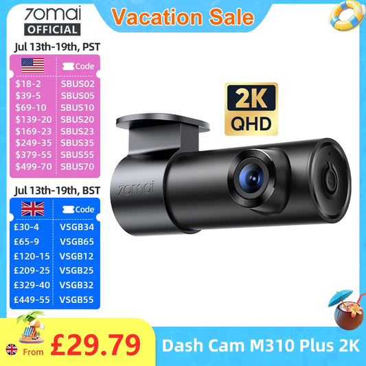 70mai Dash Cam M310 Plus 2K 1440P 143°FOV F1.55 Smart Voice Control 24H Parking Guard Night Vision 70mai M310 Plus 2K Car DVR