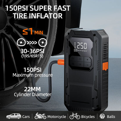 4-IN-1 Car Jump Starter with Air Compressor Car Auto Battery Booster Device150PSI Air Pump Portable Power Bank Tire Inflator