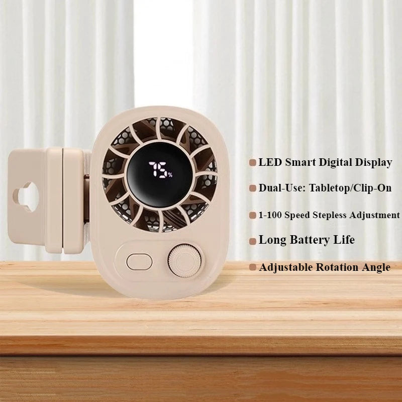 Car Clip Fan 360° Rotatable 100 Speed Wind 12V USB Rechargeable Electric Fan Low Noise Mini Fan Clamp Anywhere
