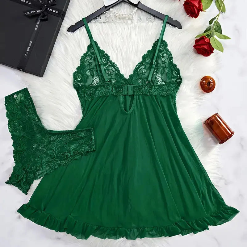 A Set Of Woman Underwear Nightgown Thong Sets Plus Size Suspender Lace Lingerie Sexy Accessories Erotic Bra Nightdress lencería