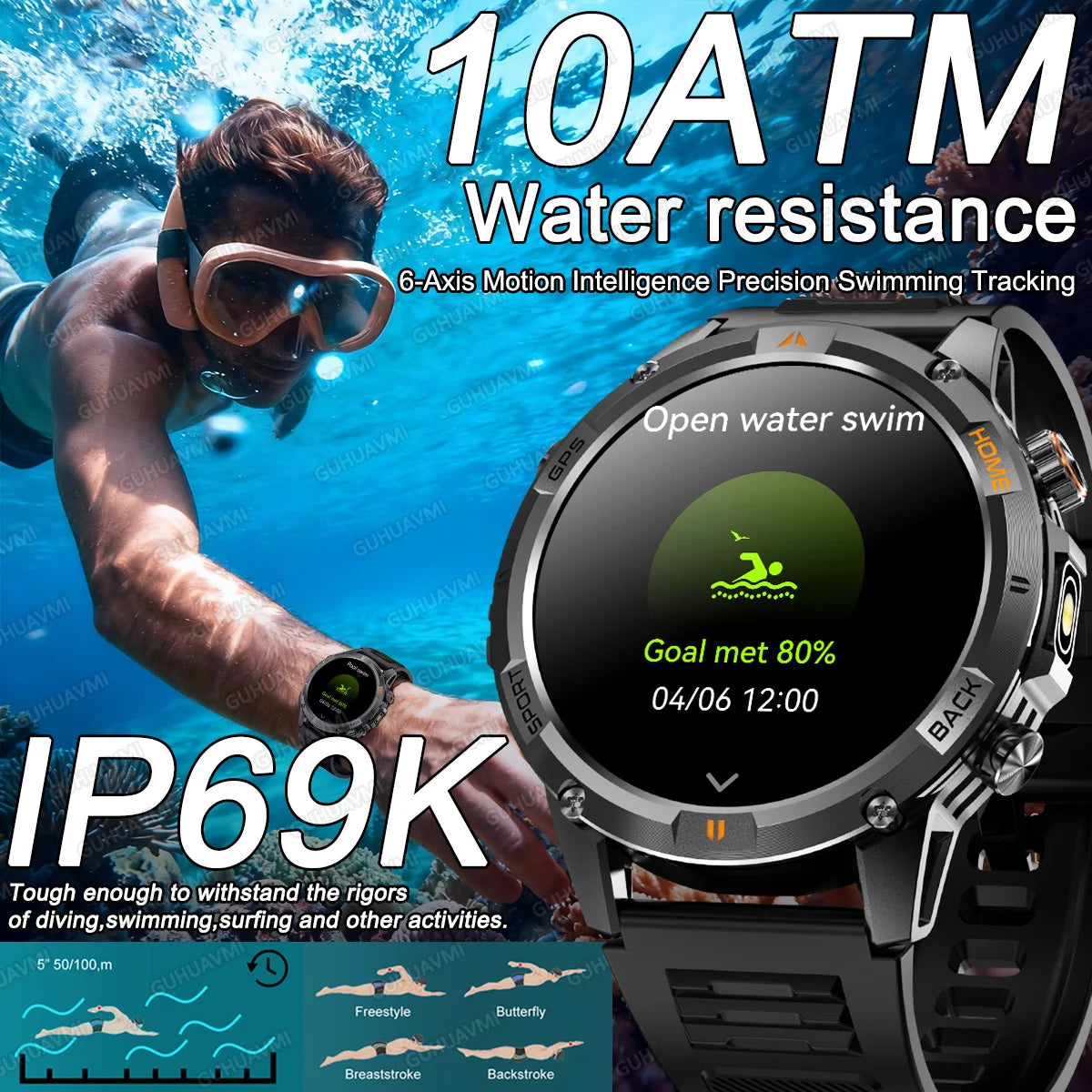 New Military GPS Smart Watch GPS LED Waterproof Heart Rate Sport BT Call HD AMOLED Smartwatch