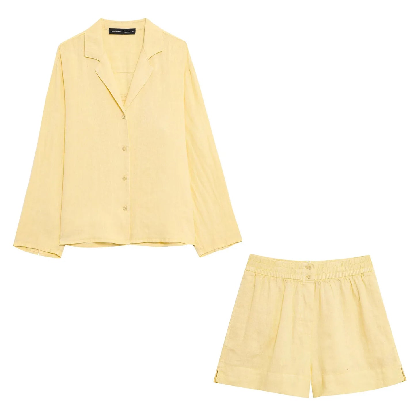 HH Women Casual Shorts Suit Lapel Single-Breasted Long Sleeves Shirt Top+Summer Elastic Waist Pocket Design Elegant Shorts