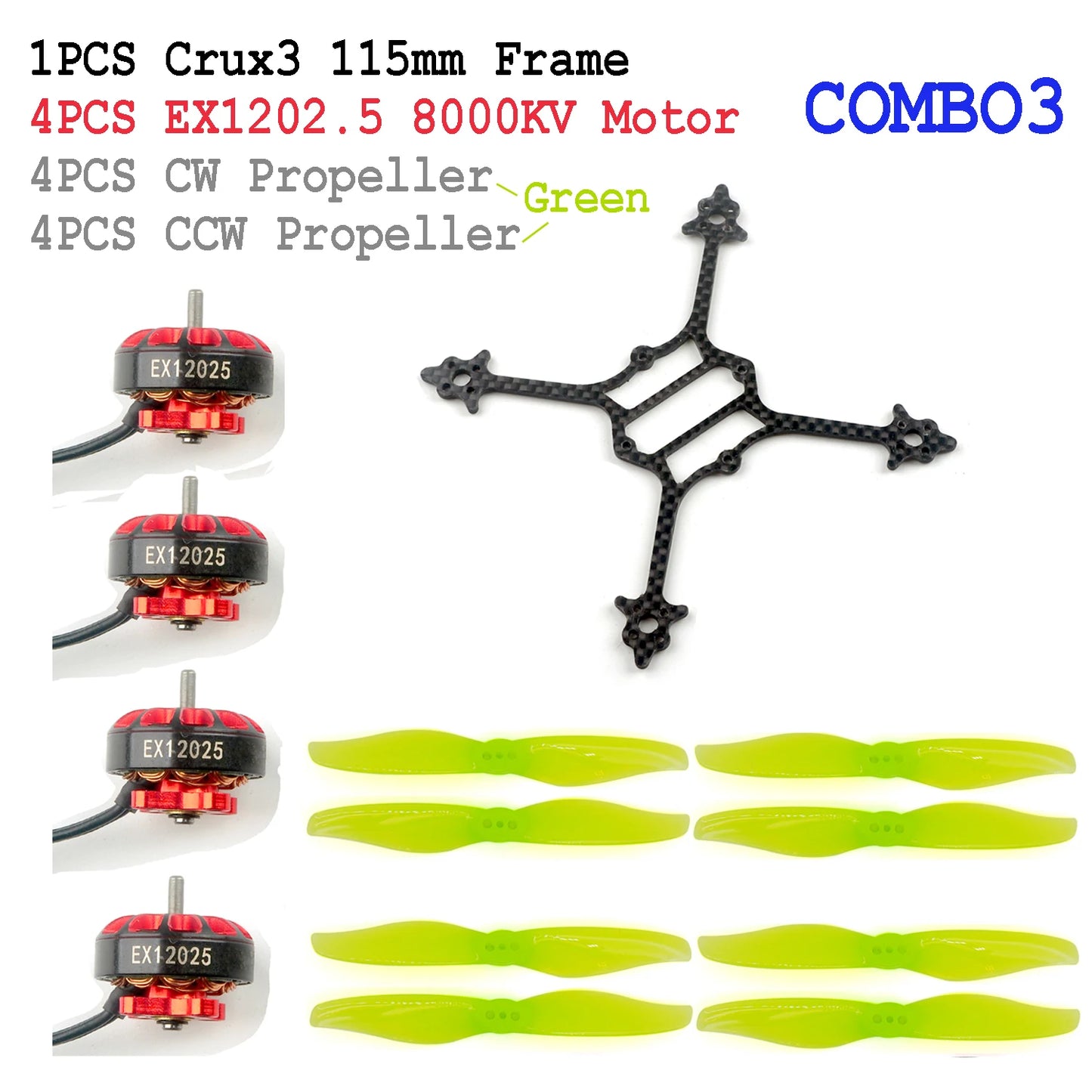 HappyModel 3inch Crux3 Toothpick Frame FPV Kit EX1202.5 6400KV Brushless Motor with Gemfan 3018 Propeller Combo for RC FPV Drone
