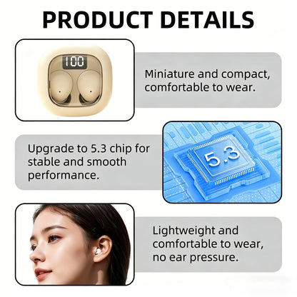 Cute Mini Invisible Earbuds Bluetooth 5.3 Wireless Earphones HIFI Stereo Noise Reduction Heasets with Microphones Headphones