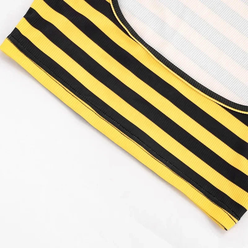 Women Striped Print 3 Piece Short Sets Summer Sexy Halter Lace-up Bra Short Sleeve Crop Top Shorts Matching Sets Beach Vacation