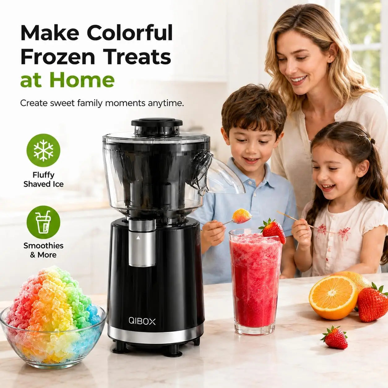 2 in 1 Snow Cone Machine & Smoothie Blender, 700W Powerful Shaved Ice Machine, Frozen Margarita Maker with Stainless Steel Blade, for Home Kitchen Party