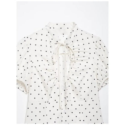 Women's Tops 2026 Summer Fashion Stand Collar Lace Up Short Sleeve Buttons Blouses Elegant Shirts Female Slim Top
