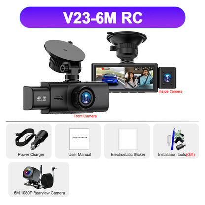 3 Channel WiFi 4K Dash Cam Front and Inside DashCam 1080P Rear Camera Night Vision 24H Parking Car DVR Black Box Support GPS