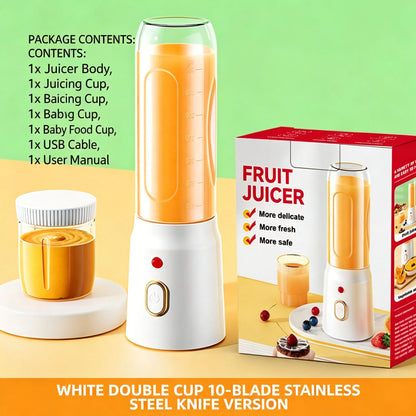 Portable Fruit Juicer Blenders Outdoor Personal Electric Mini Bottle Home USB Charge 10 Blades Double Cup Juicer Machine