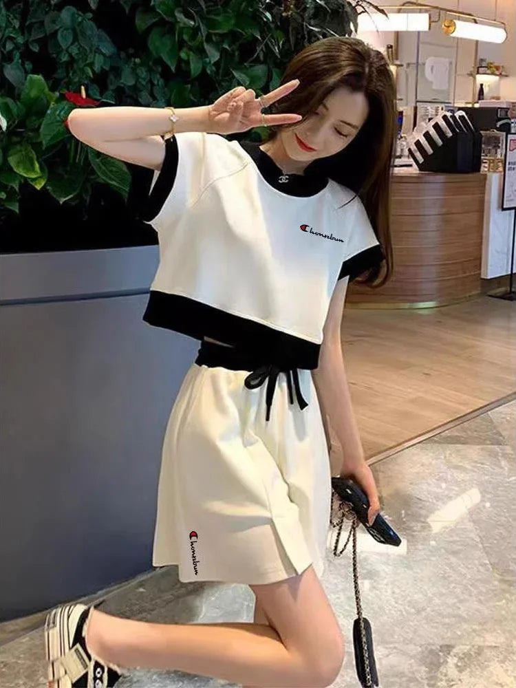 Short Sets for Women 2 Pieces Sleeve Korean Style Summer Fashion 2025 Outfit Trends Ensembles Vacation Outfits Full Woman Shorts