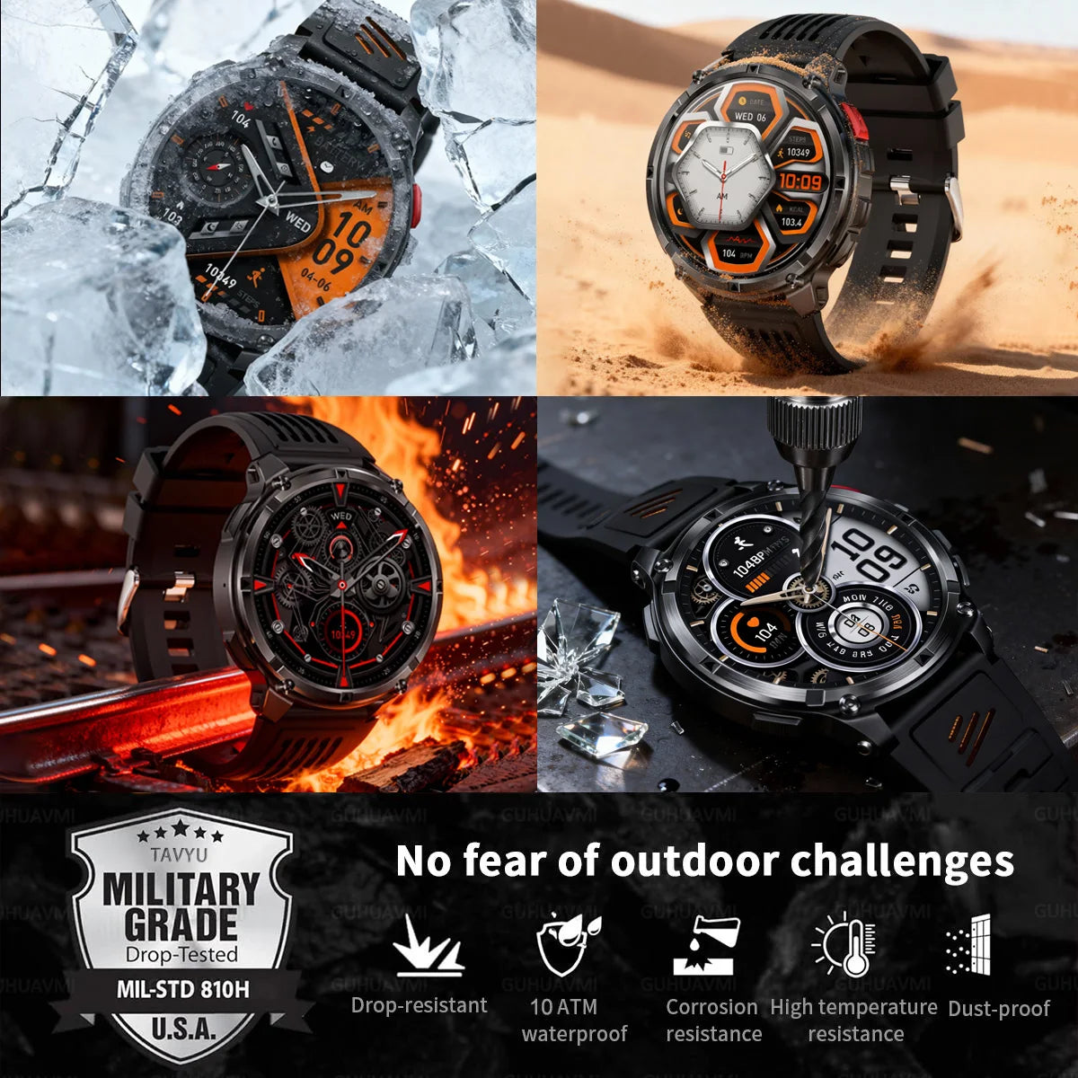 10ATM Waterproof Military Grade Sports Outdoor Smartwatches