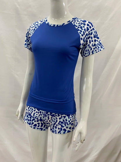 2026 summer new American retro leopard print patchwork short sleeved shorts set Y2K punk street fashion trend casual spicy girl