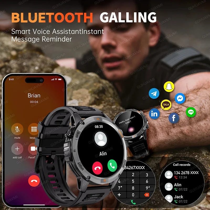 New Military GPS Smart Watch GPS LED Waterproof Heart Rate Sport BT Call HD AMOLED Smartwatch