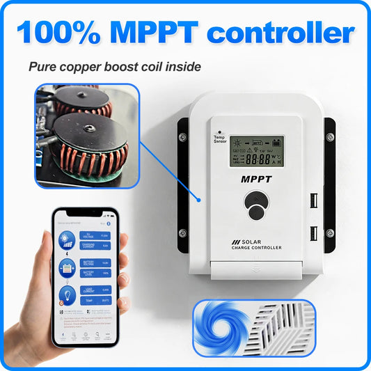 MPPT Solar Charge Controller 10A20A30A40A50A60A Smart LCD Charging 12V24V Auto Photovoltaic Controller Bluetooth