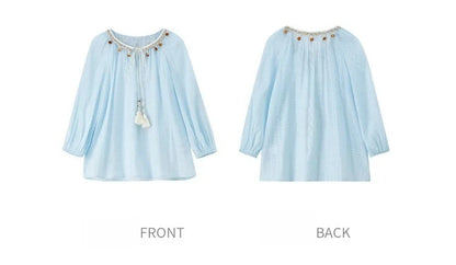 SENTUBILA Women's 2 Piece Bohemian Blouse Summer Set 2026 Beaded Tie Top Elastic Waist Shorts Clothing Set 161ZC4660