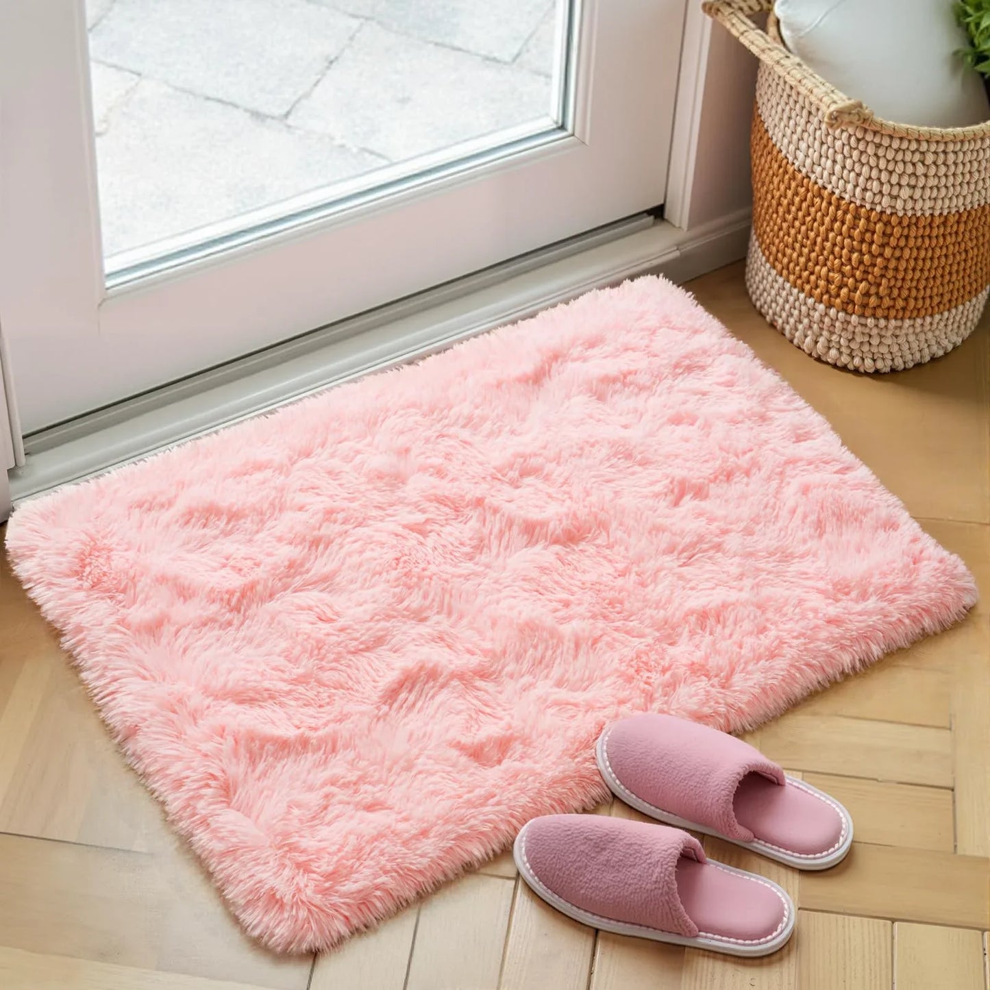 VIKAMA Pink Bedroom Carpet - Soft and Plush for Home Decor - Living Room, Dorm Room Floor Mat - Bedroom Side Rug