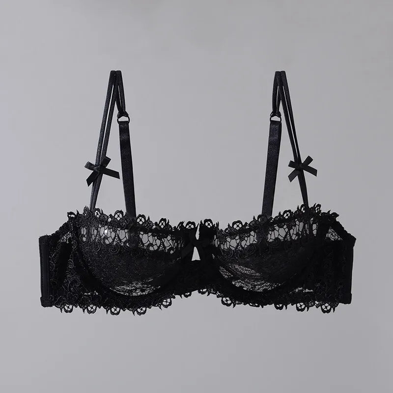 New Arrival Sweet Spicy Lace Lingerie Set Ultra Thin Half Cup Push Up Bra Soft Underwire Anti Sag Comfortable Women Wear